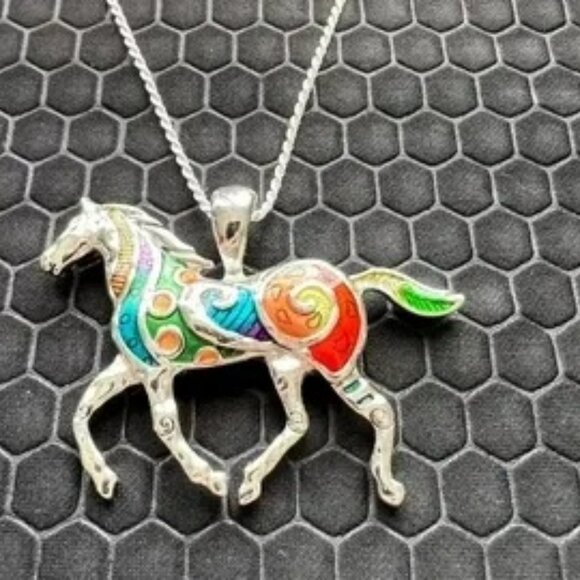 Venice By The Sea Jewelry Jewelry - Horse Necklace Multicolored 18K White Gold Plated